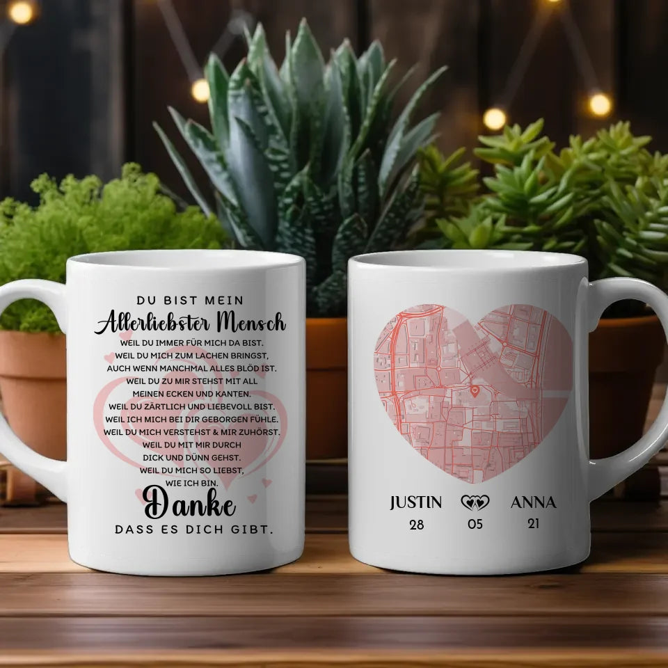 Tasse personalisiert für Paare Danke dass es dich gibt Stadtkarte