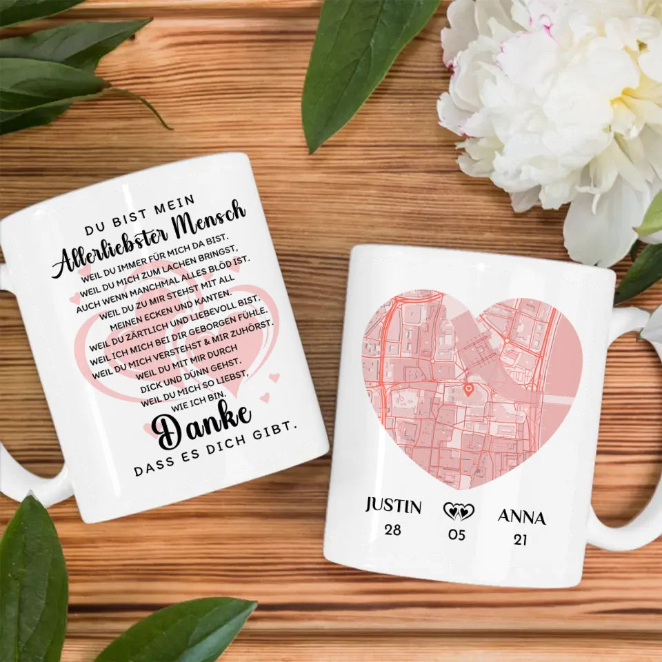 Tasse personalisiert für Paare Danke dass es dich gibt Stadtkarte