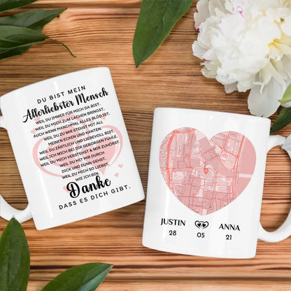 Tasse personalisiert für Paare Danke dass es dich gibt Stadtkarte