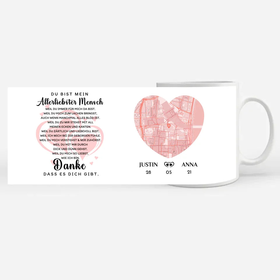 Tasse personalisiert für Paare Danke dass es dich gibt Stadtkarte