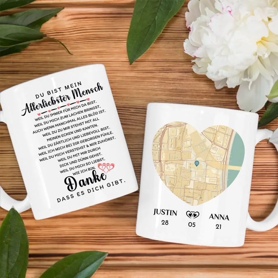 Geschenk Tasse Danke dass es dich gibt Stadtkarte für Freundin Personalisiert