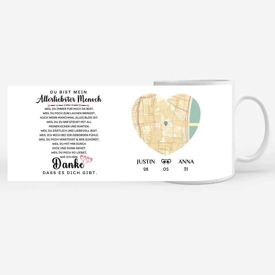 Geschenk Tasse Danke dass es dich gibt Stadtkarte für Freundin Personalisiert