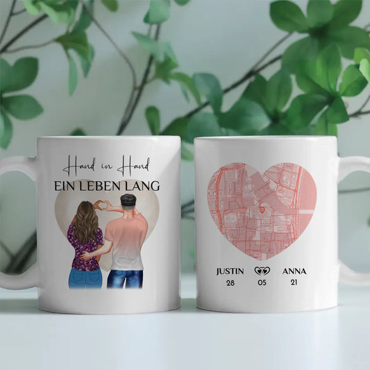 Tasse personalisiert für Paare Stadtkarte Hand in Hand Paar als Cliparts