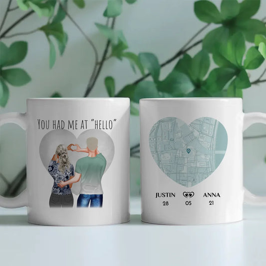 Tasse für Freundin Stadtkarte You had me at hello personalisiert