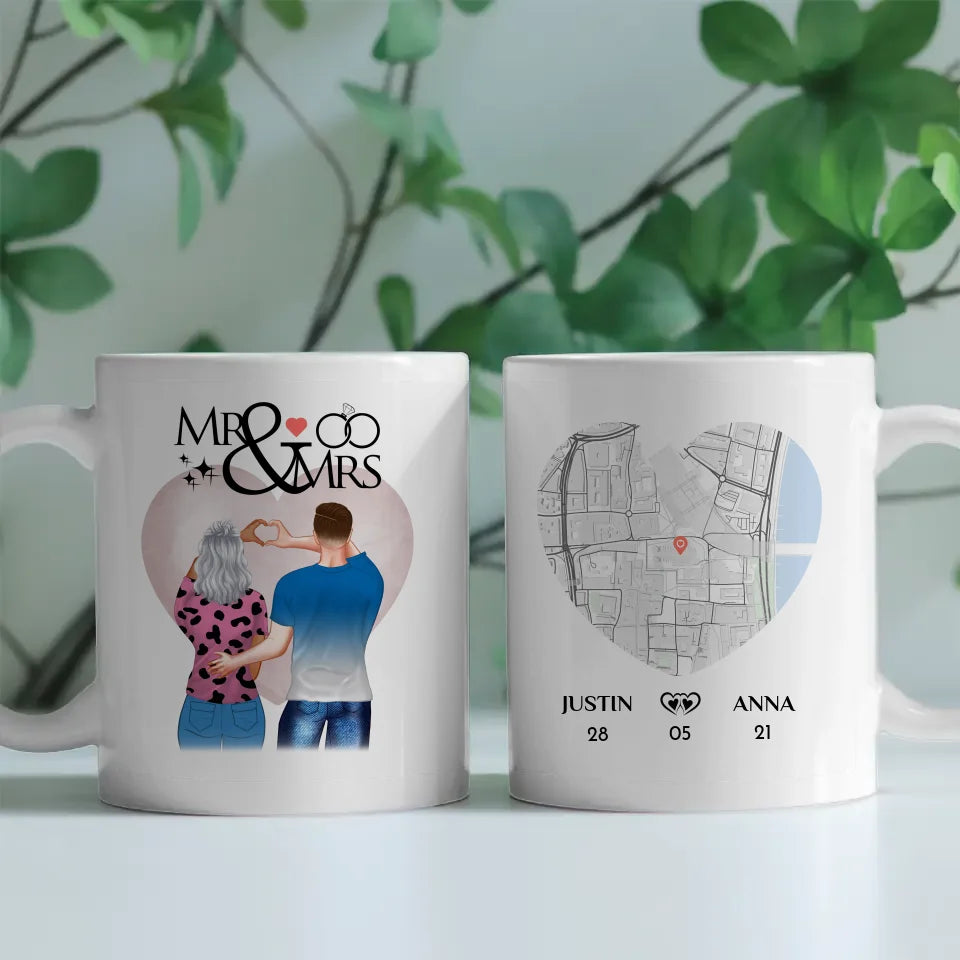 Personalisierte Pärchen Tasse Stadtkarte Mr & Mrs Pärchen Cliparts Liebe