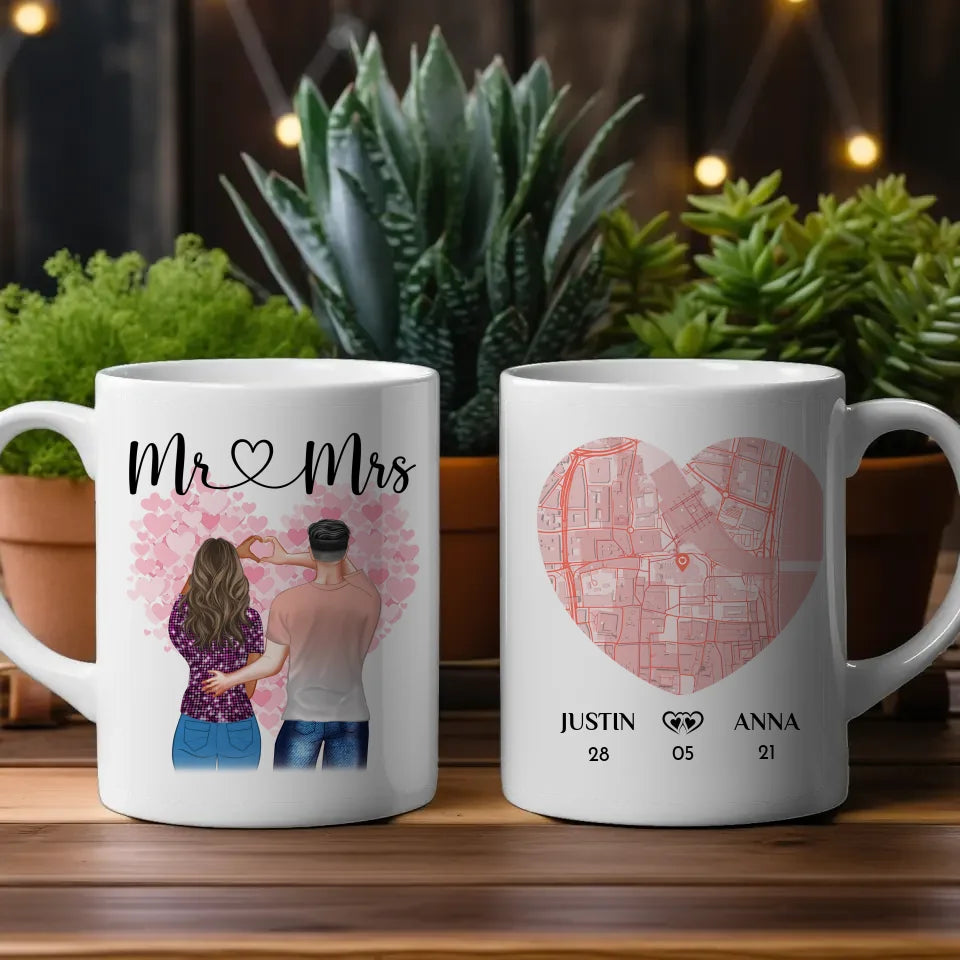 Personalisierte Tasse Liebe Stadtkarte Mr & Mrs Paar als Cliparts