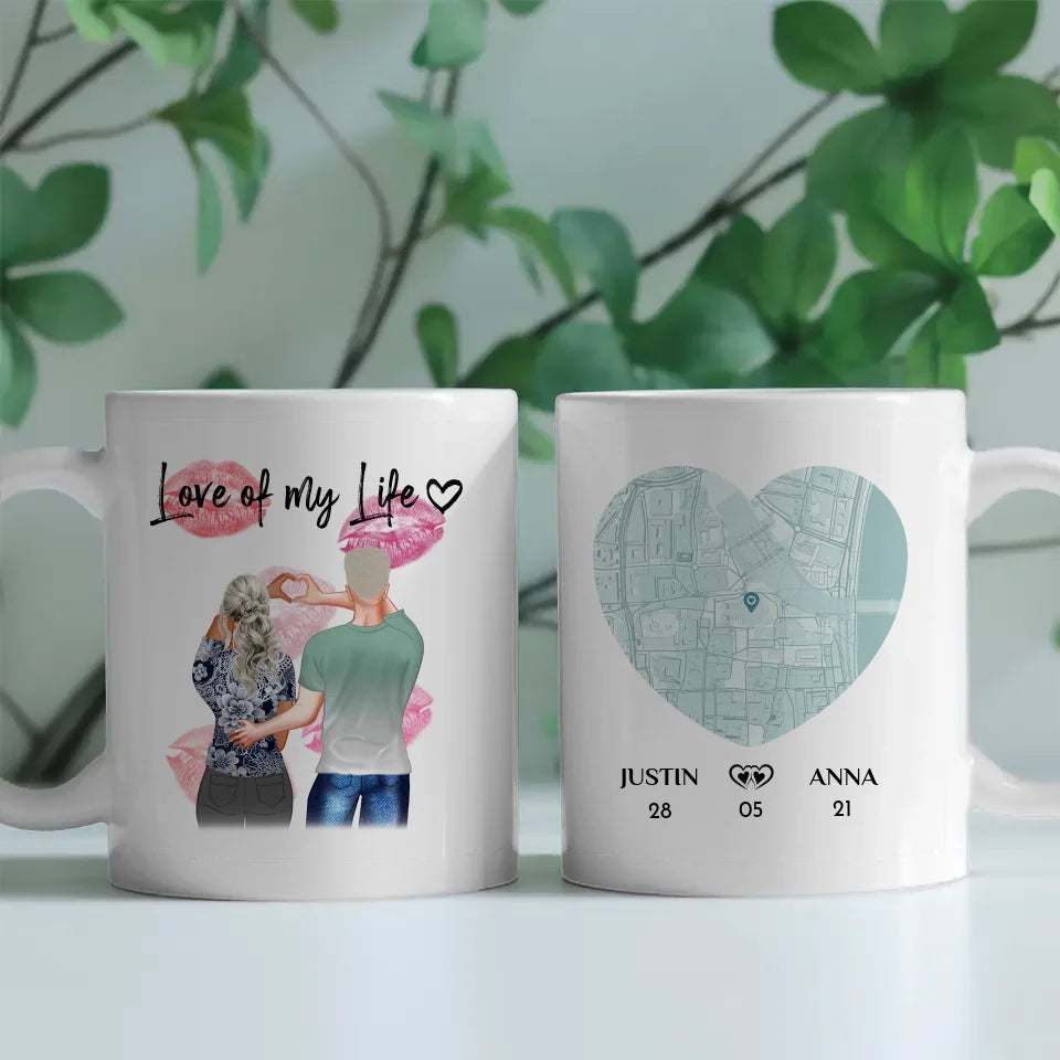 Personalisierte Pärchen Tasse Stadtkarte Love of my live Ihr als Figuren