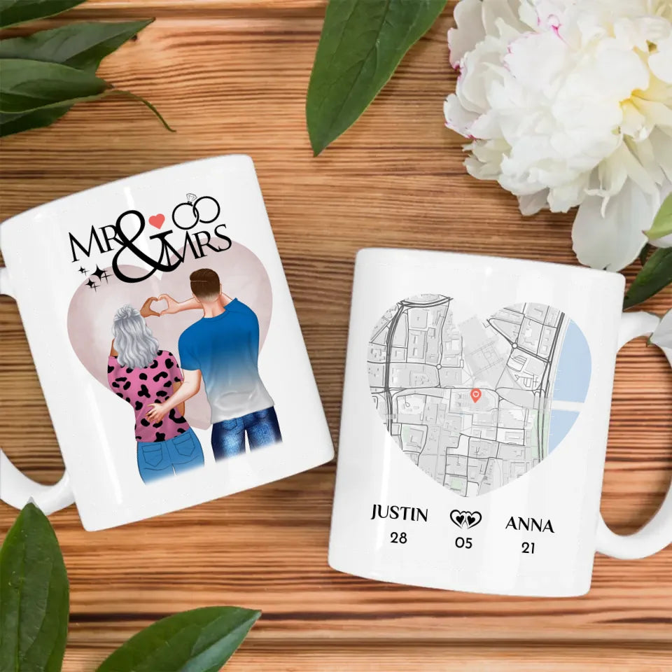 Personalisierte Pärchen Tasse Stadtkarte Mr & Mrs Pärchen Cliparts Liebe