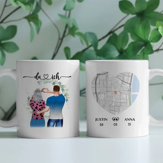 Tasse personalisiert für Paare Stadtkarte Du & Ich Pärchen Cliparts