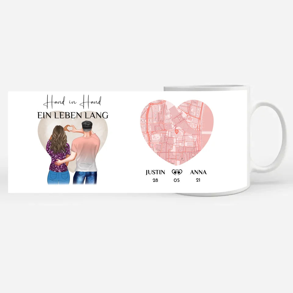 Tasse personalisiert für Paare Stadtkarte Hand in Hand Paar als Cliparts