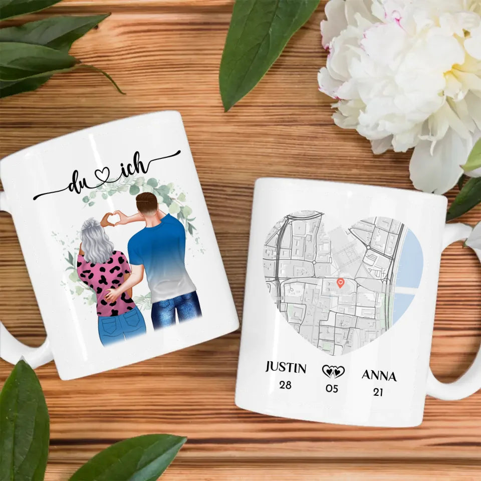 Tasse personalisiert für Paare Stadtkarte Du & Ich Pärchen Cliparts