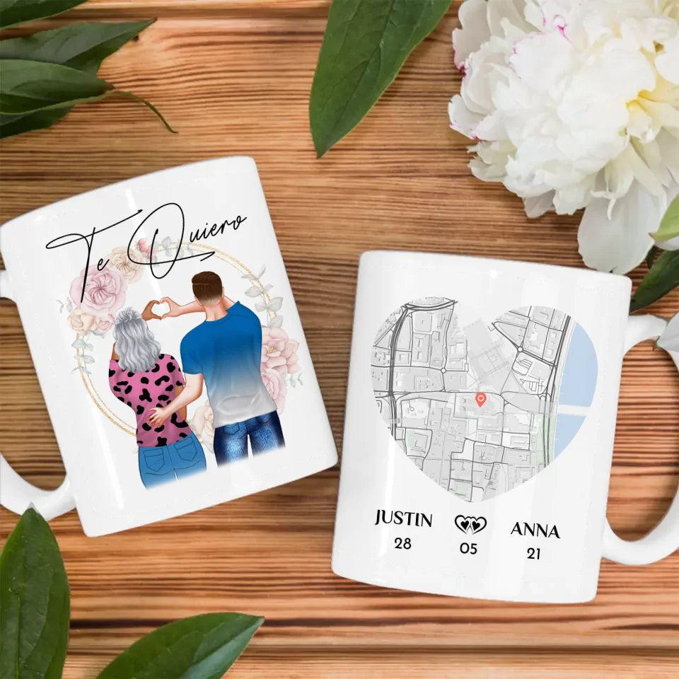 Personalisierte Tasse Liebe Stadtkarte Te Quiero Pärchen Cliparts