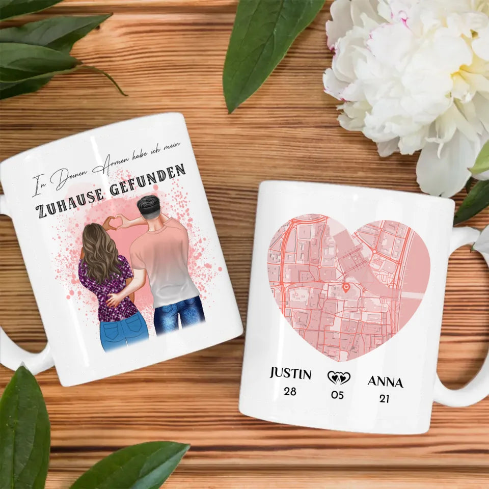 Personalisierte Pärchen Tasse Stadtkarte In Deinen Armen personalisiert