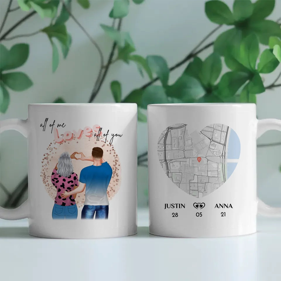 Personalisierte Tasse Stadtkarte All of me loves all of you für Paare