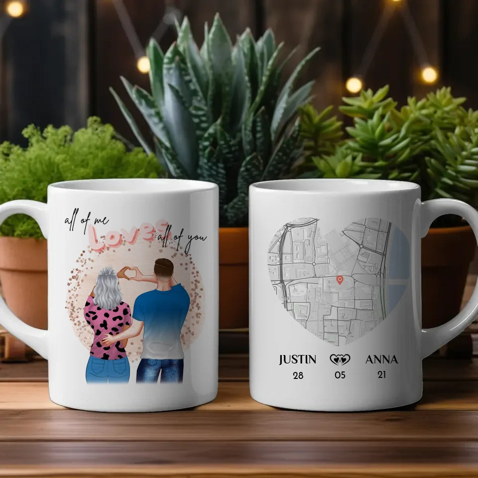 Personalisierte Tasse Stadtkarte All of me loves all of you für Paare