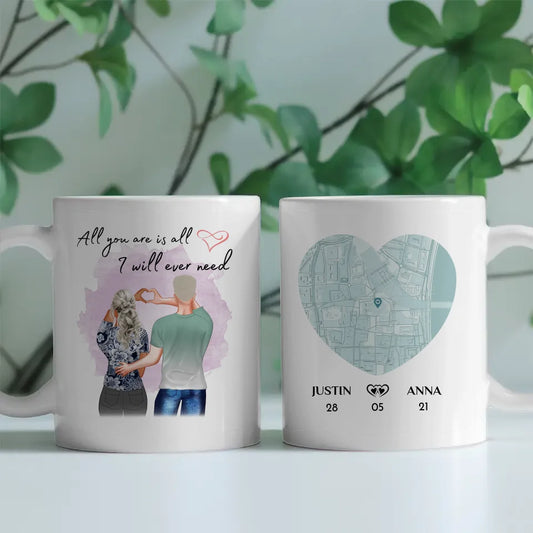 Tasse personalisiert für Paare Stadtkarte All you are