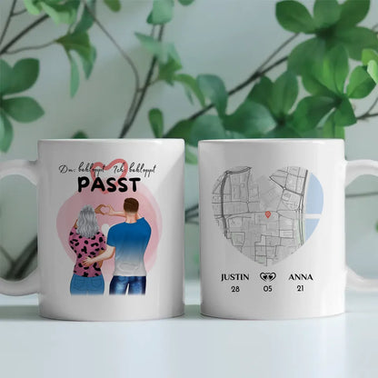 Personalisierte Pärchen Tasse Stadtkarte Du Ich Passt