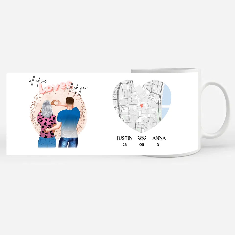 Personalisierte Tasse Stadtkarte All of me loves all of you für Paare