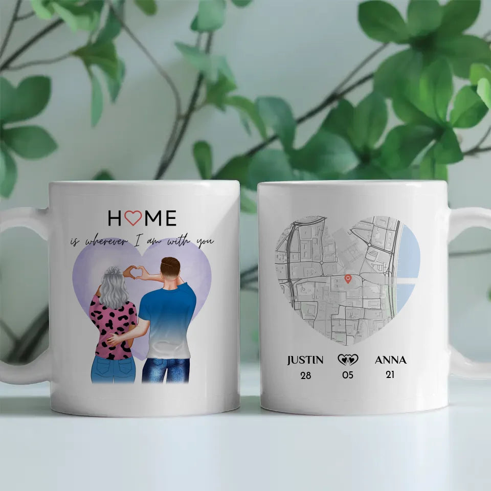 Tasse für Freundin Stadtkarte Home is wherever I am personalisiert