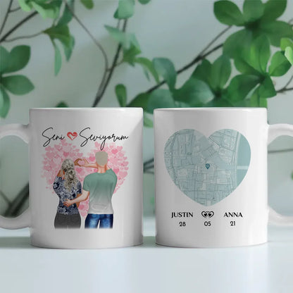 Personalisierte Tasse Stadtkarte Seni Seviyorum für Paare