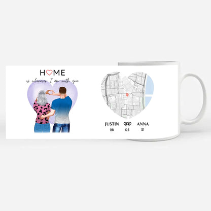 Tasse für Freundin Stadtkarte Home is wherever I am personalisiert