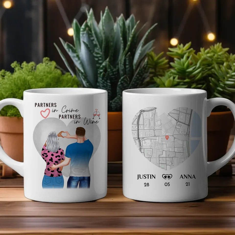 Personalisierte Pärchen Tasse Stadtkarte Partners in Crime