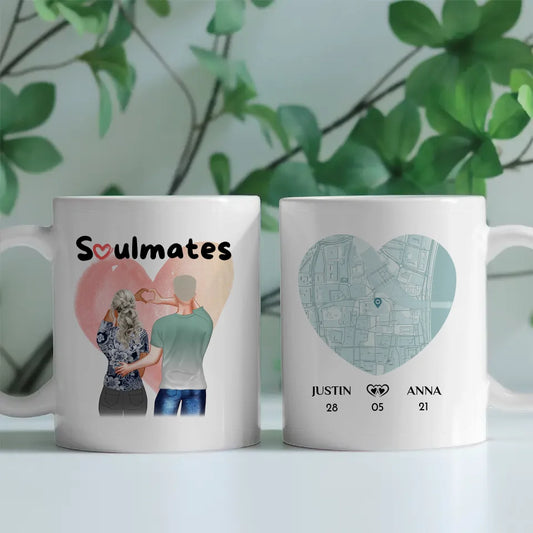 Personalisierte Pärchen Tasse Stadtkarte Soulmates Ihr als Figuren