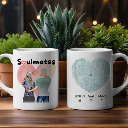 Personalisierte Pärchen Tasse Stadtkarte Soulmates Ihr als Figuren