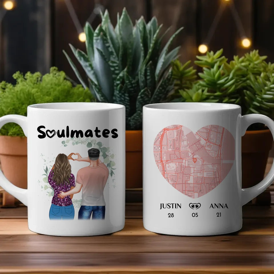 Personalisierte Tasse Liebe Stadtkarte Soulmates Paar als Cliparts