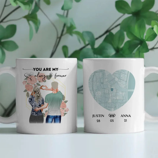 Tasse für Freundin Stadtkarte You are my always personalisiert