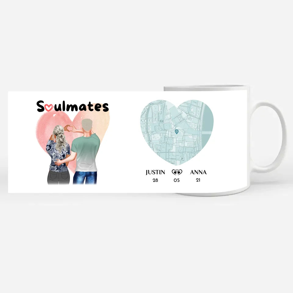 Personalisierte Pärchen Tasse Stadtkarte Soulmates Ihr als Figuren