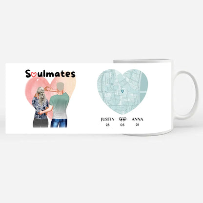 Personalisierte Pärchen Tasse Stadtkarte Soulmates Ihr als Figuren