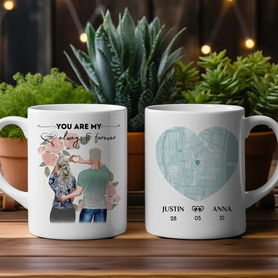 Tasse für Freundin Stadtkarte You are my always personalisiert