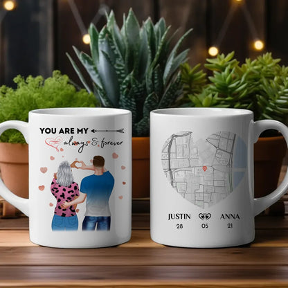 Personalisierte Tasse für Freundin Stadtkarte always & forever Liebe