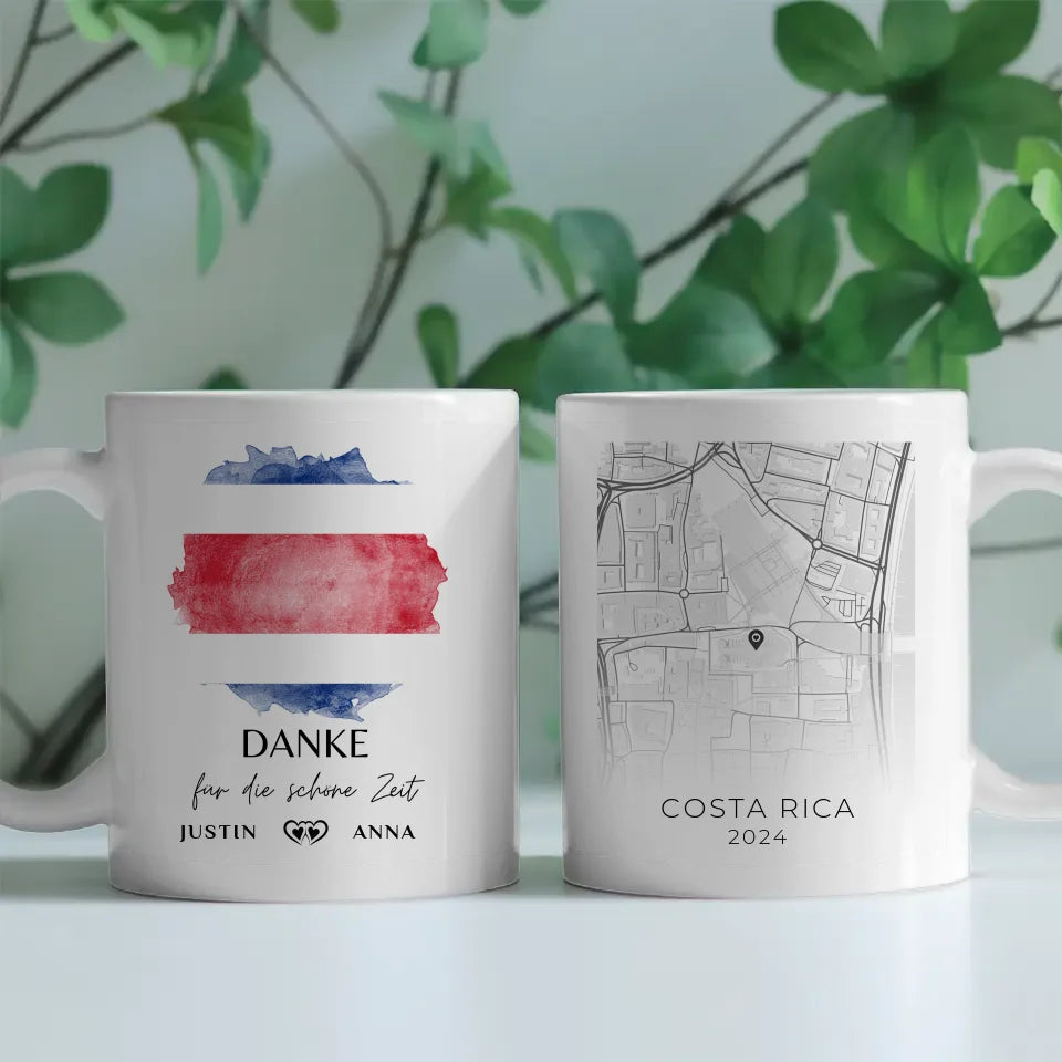 Personalisierte Tasse Urlaub Erinnerung Costa Rica Stadtkarte