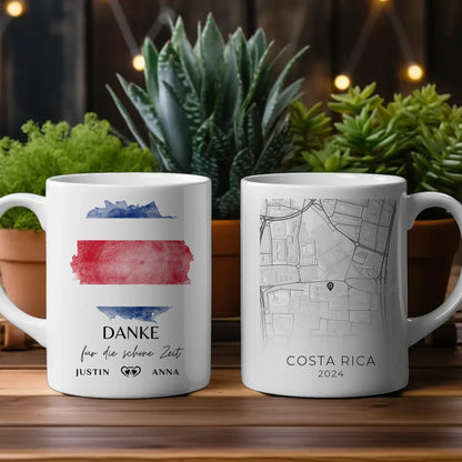 Personalisierte Tasse Urlaub Erinnerung Costa Rica Stadtkarte