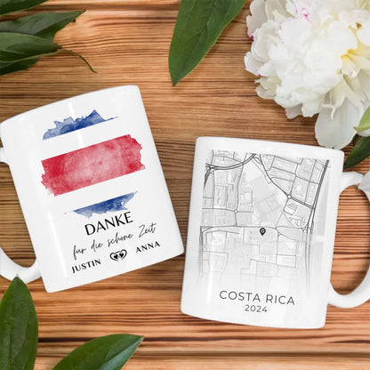 Personalisierte Tasse Urlaub Erinnerung Costa Rica Stadtkarte