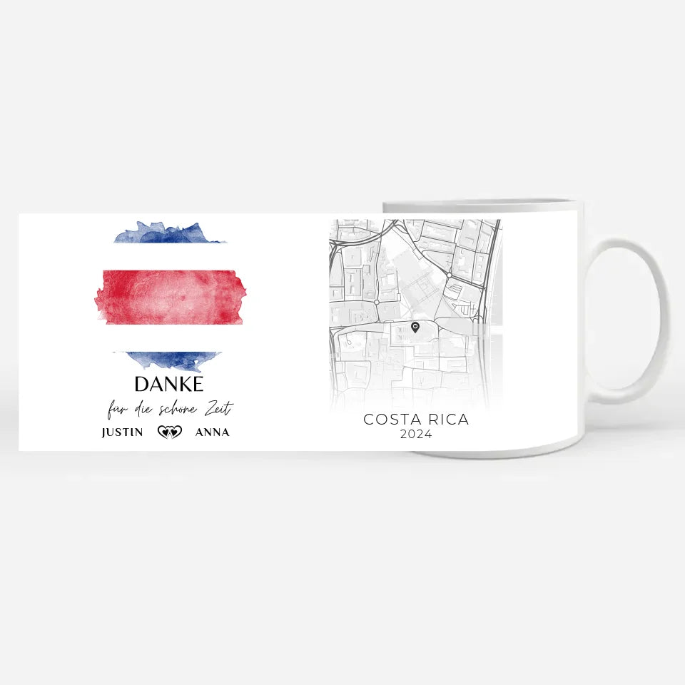 Personalisierte Tasse Urlaub Erinnerung Costa Rica Stadtkarte