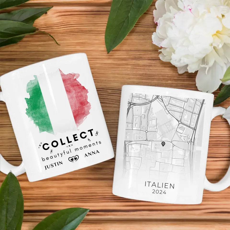 Personalisierte Tasse Urlaubs Erinnerung Italien Stadtkarte