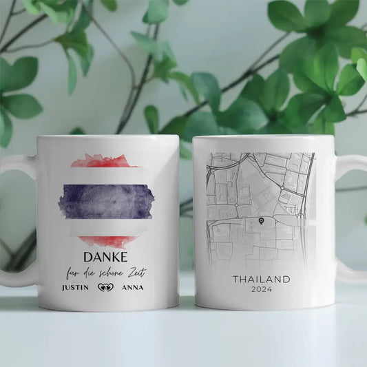 Tasse personalisiert für Paare Urlaub Erinnerung Thailand Stadtkarte