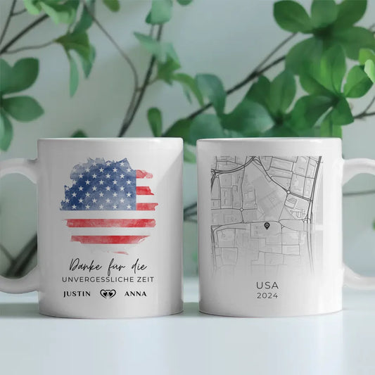 Personalisierte Tasse Urlaubs Erinnerung USA Amerika Stadtkarte