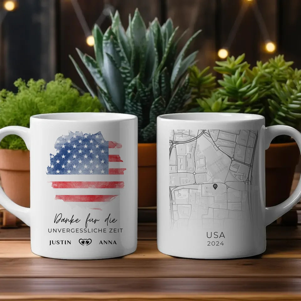 Personalisierte Tasse Urlaubs Erinnerung USA Amerika Stadtkarte