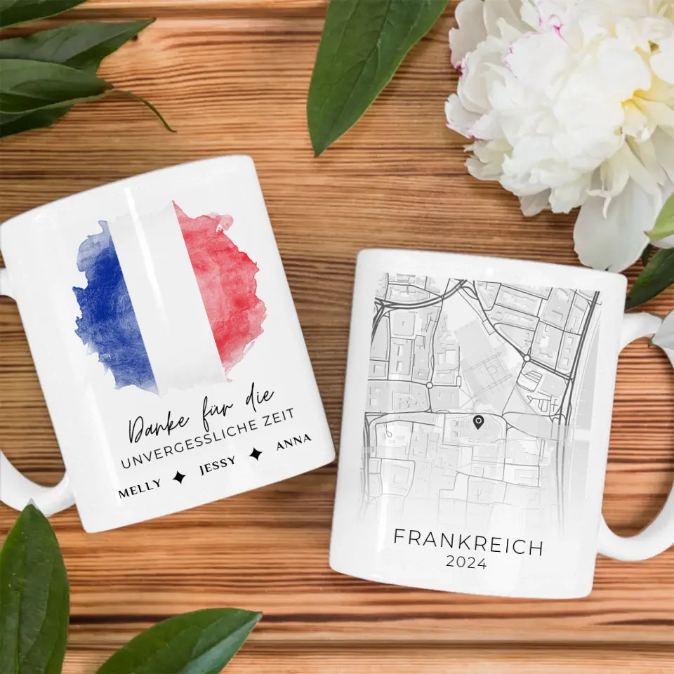 Personalisierte Tasse Stadtkarte Frankreich Urlaubs Erinnerung Tochter