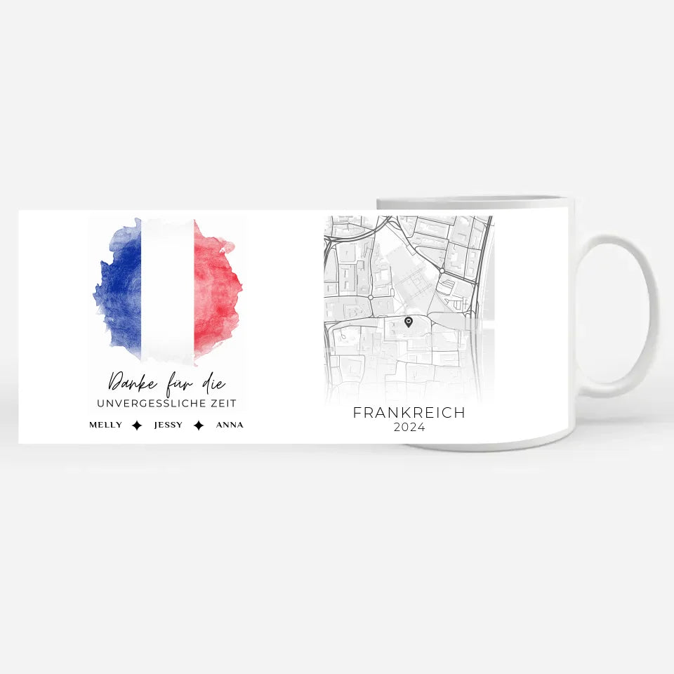 Personalisierte Tasse Stadtkarte Frankreich Urlaubs Erinnerung Tochter