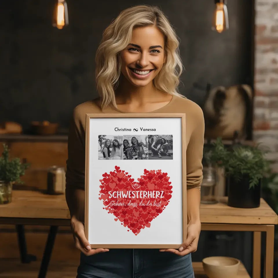 Personalisiertes Fotoposter Schwester Schwesterherz Schön dass du da bist 3 Fotos