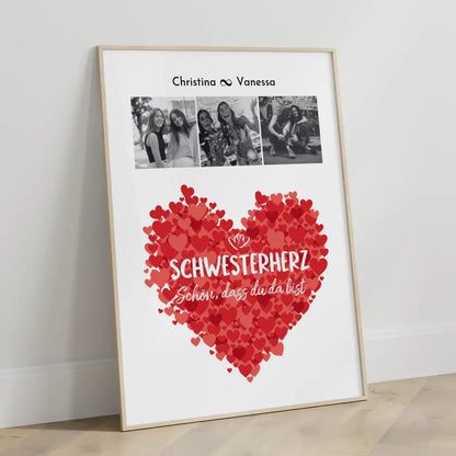 Personalisiertes Fotoposter Schwester Schwesterherz Schön dass du da bist 3 Fotos