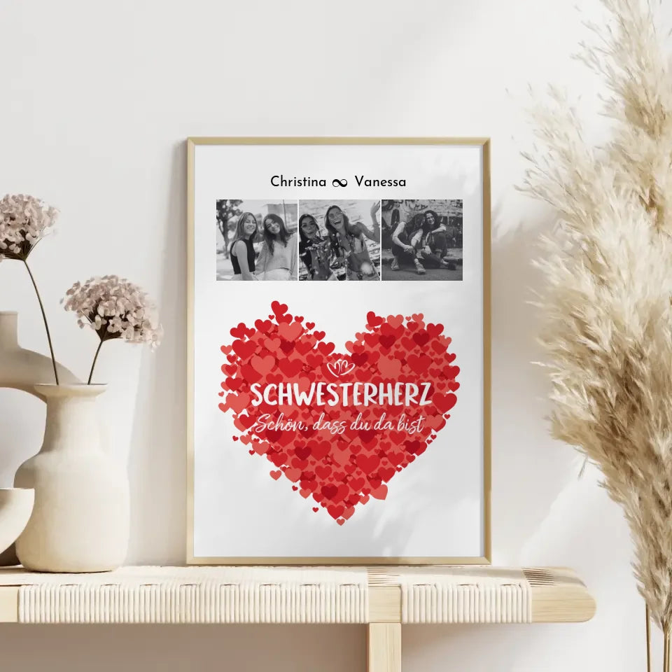 Personalisiertes Fotoposter Schwester Schwesterherz Schön dass du da bist 3 Fotos
