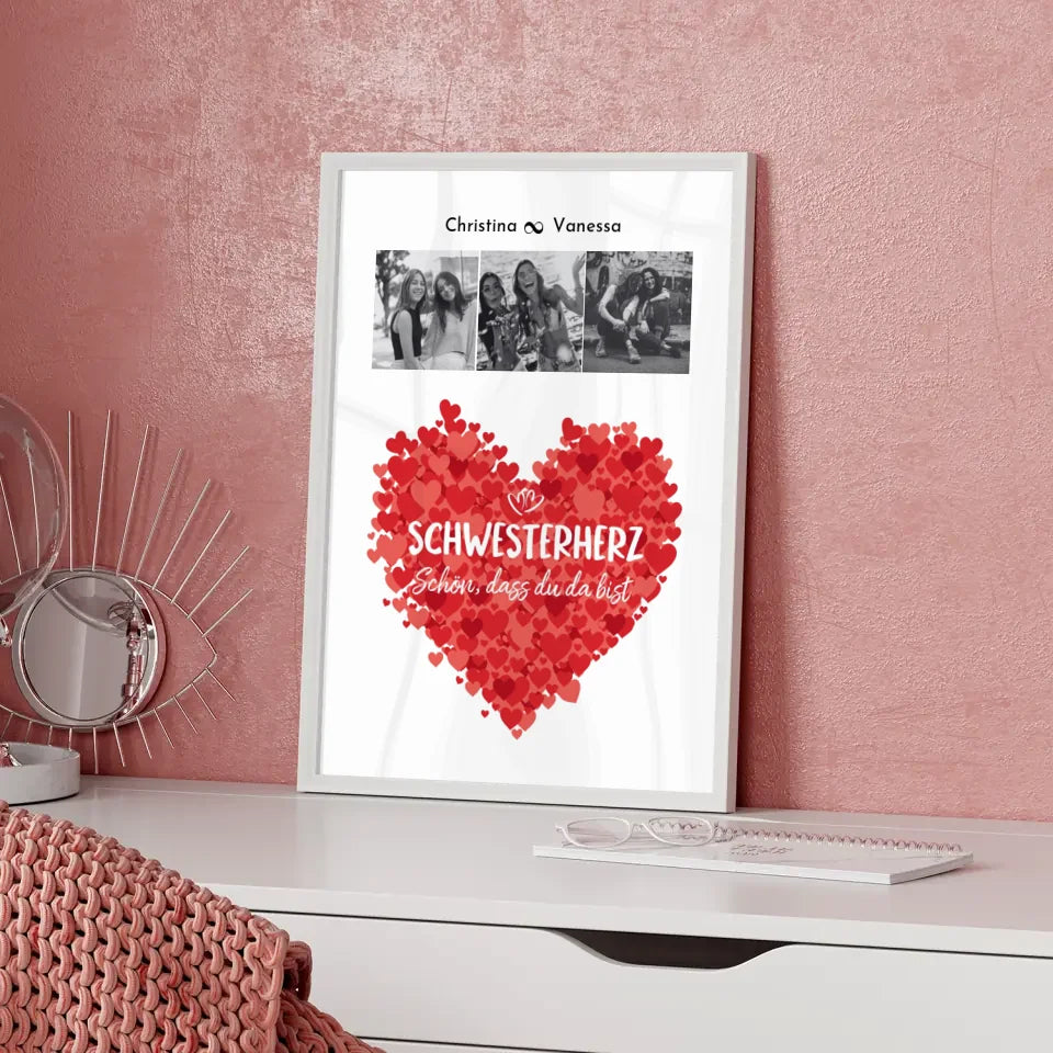 Personalisiertes Fotoposter Schwester Schwesterherz Schön dass du da bist 3 Fotos