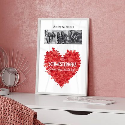 Personalisiertes Fotoposter Schwester Schwesterherz Schön dass du da bist 3 Fotos