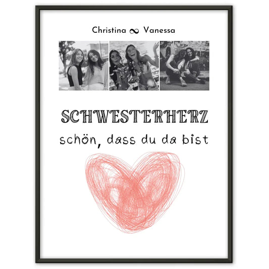 Poster Schwester Schwesterherz Schön dass du da bist Fotocollage